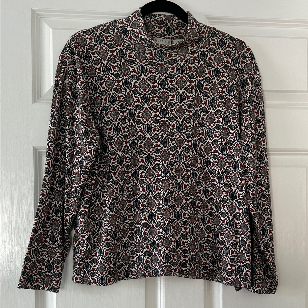 Hasting & Smith Patterned Mock-Neck Top